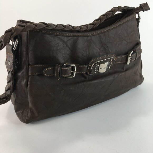 Rosseti Brown Bag with Braided Strap Buckle Accent Shoulder Bag - Picture 1 of 9